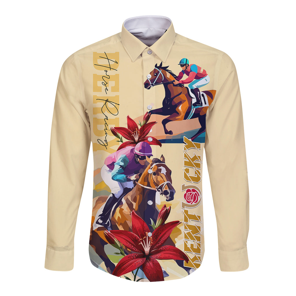 Kentucky Long Sleeve Button Shirt Horse Racing Lily Stargazer - Wonder Print Shop