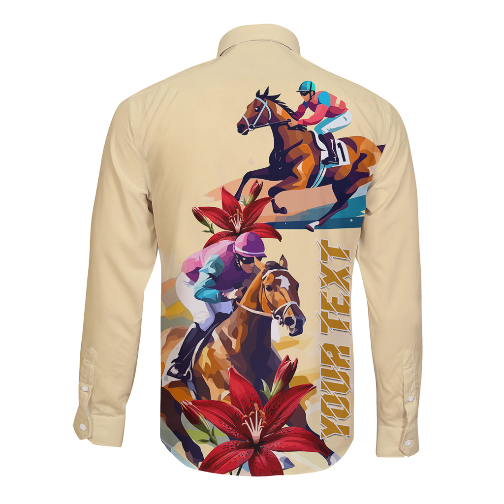 Kentucky Long Sleeve Button Shirt Horse Racing Lily Stargazer - Wonder Print Shop