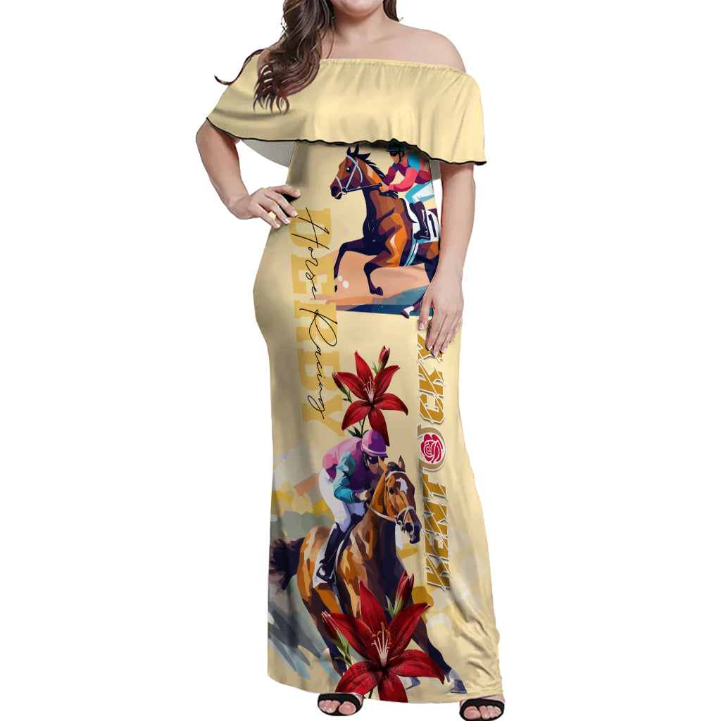 Kentucky Off Shoulder Maxi Dress Horse Racing Lily Stargazer - Wonder Print Shop