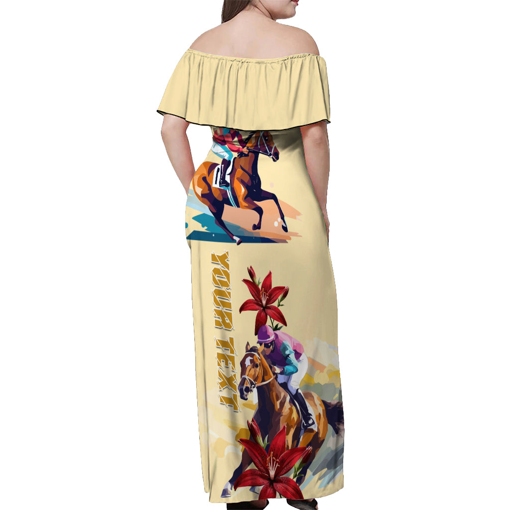 Kentucky Off Shoulder Maxi Dress Horse Racing Lily Stargazer - Wonder Print Shop