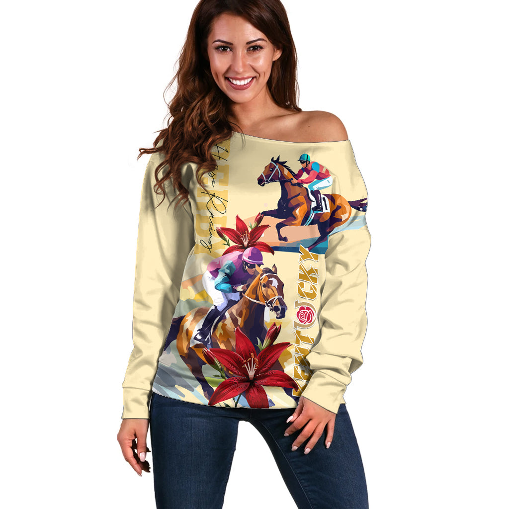 Kentucky Off Shoulder Sweater Horse Racing Lily Stargazer - Wonder Print Shop