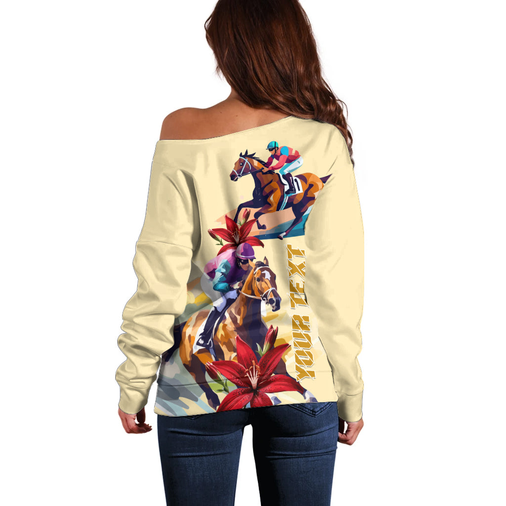 Kentucky Off Shoulder Sweater Horse Racing Lily Stargazer - Wonder Print Shop