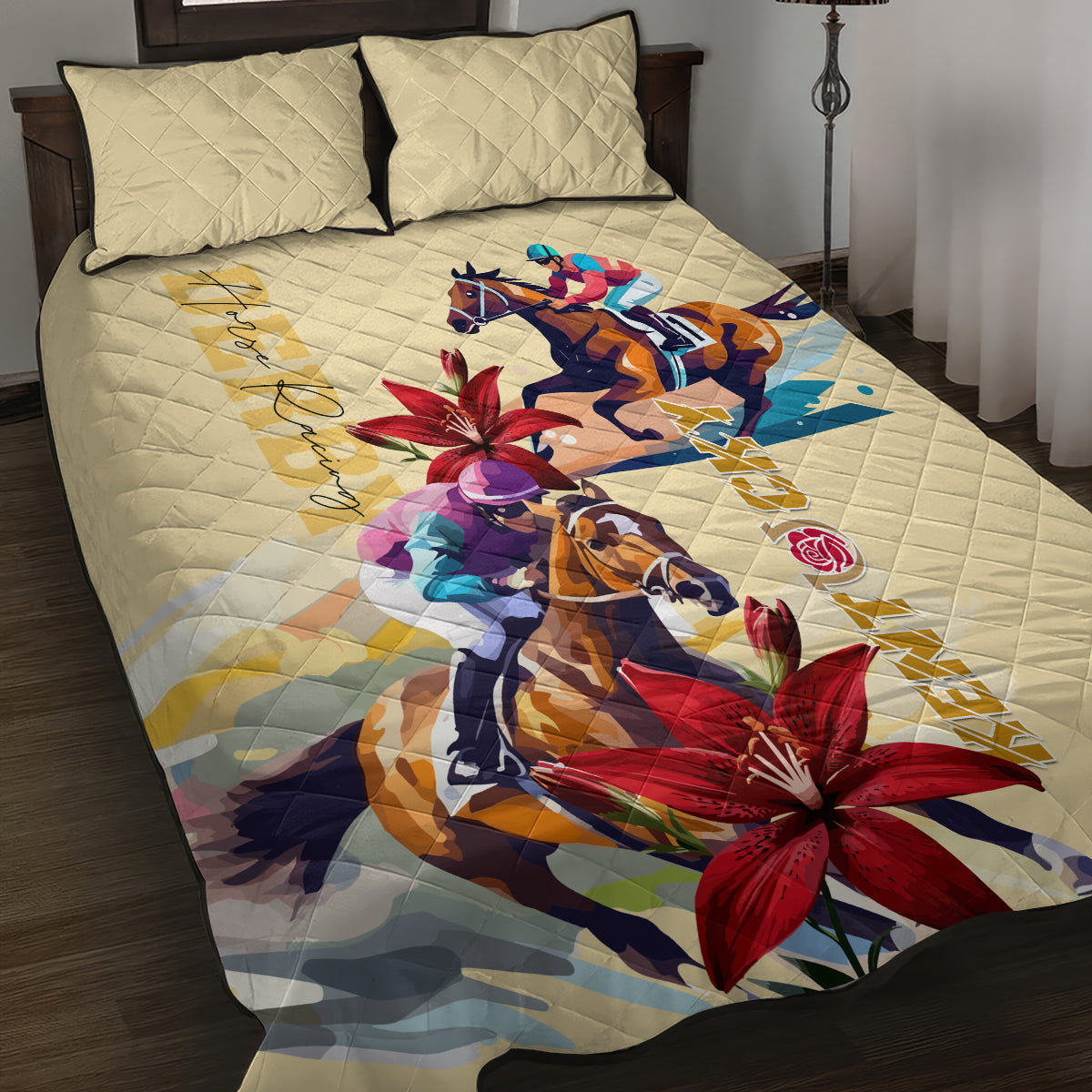Kentucky Quilt Bed Set Horse Racing Lily Stargazer - Wonder Print Shop
