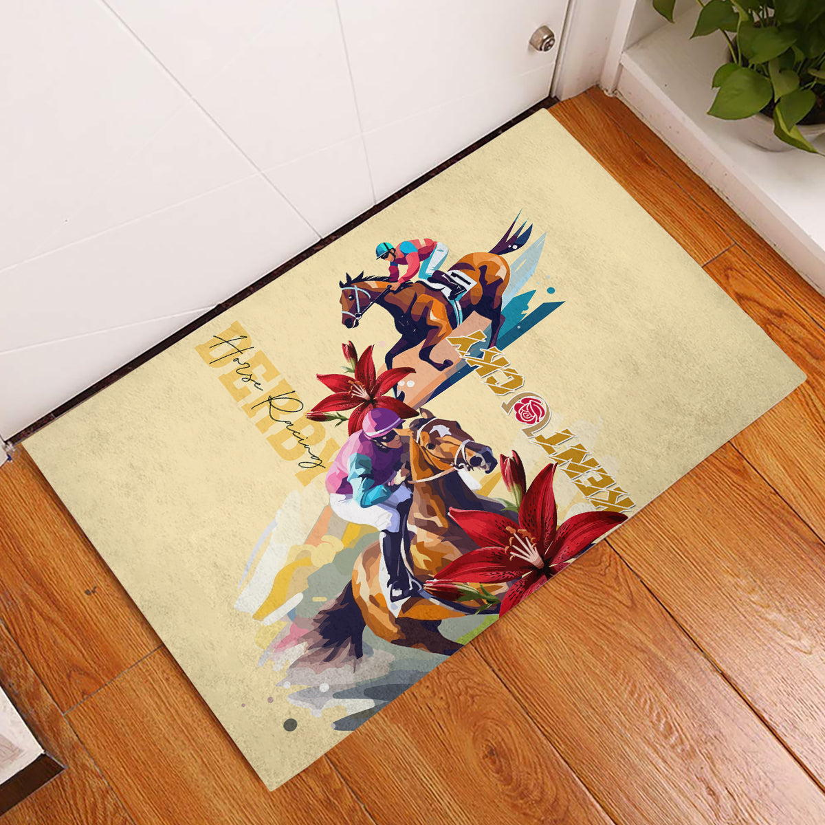 Kentucky Rubber Doormat Horse Racing Lily Stargazer - Wonder Print Shop