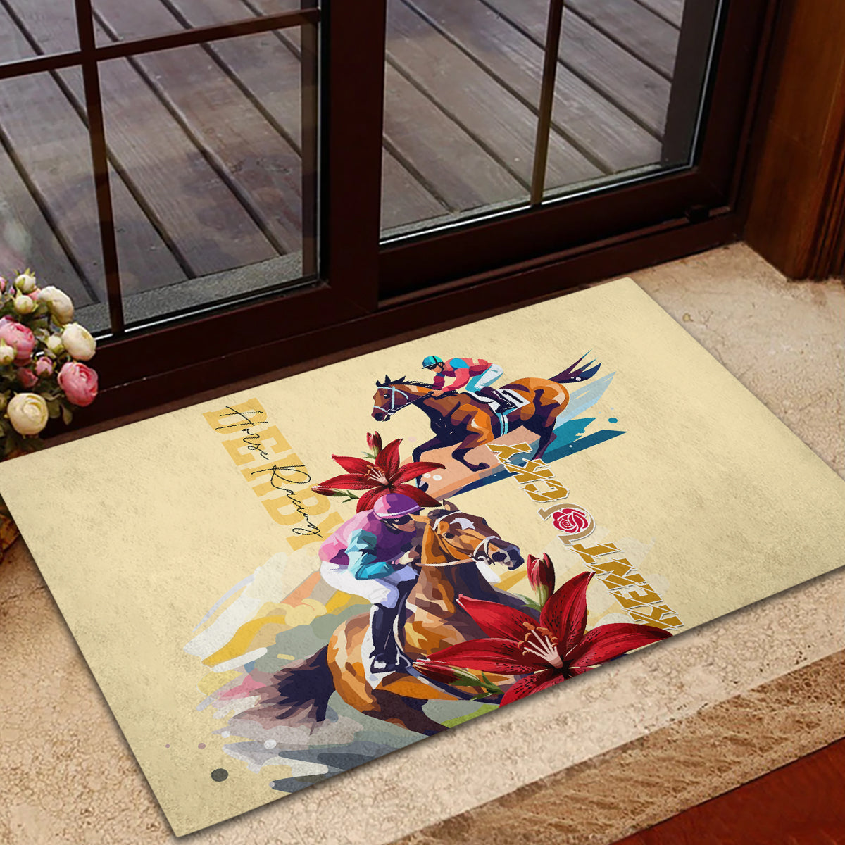 Kentucky Rubber Doormat Horse Racing Lily Stargazer - Wonder Print Shop