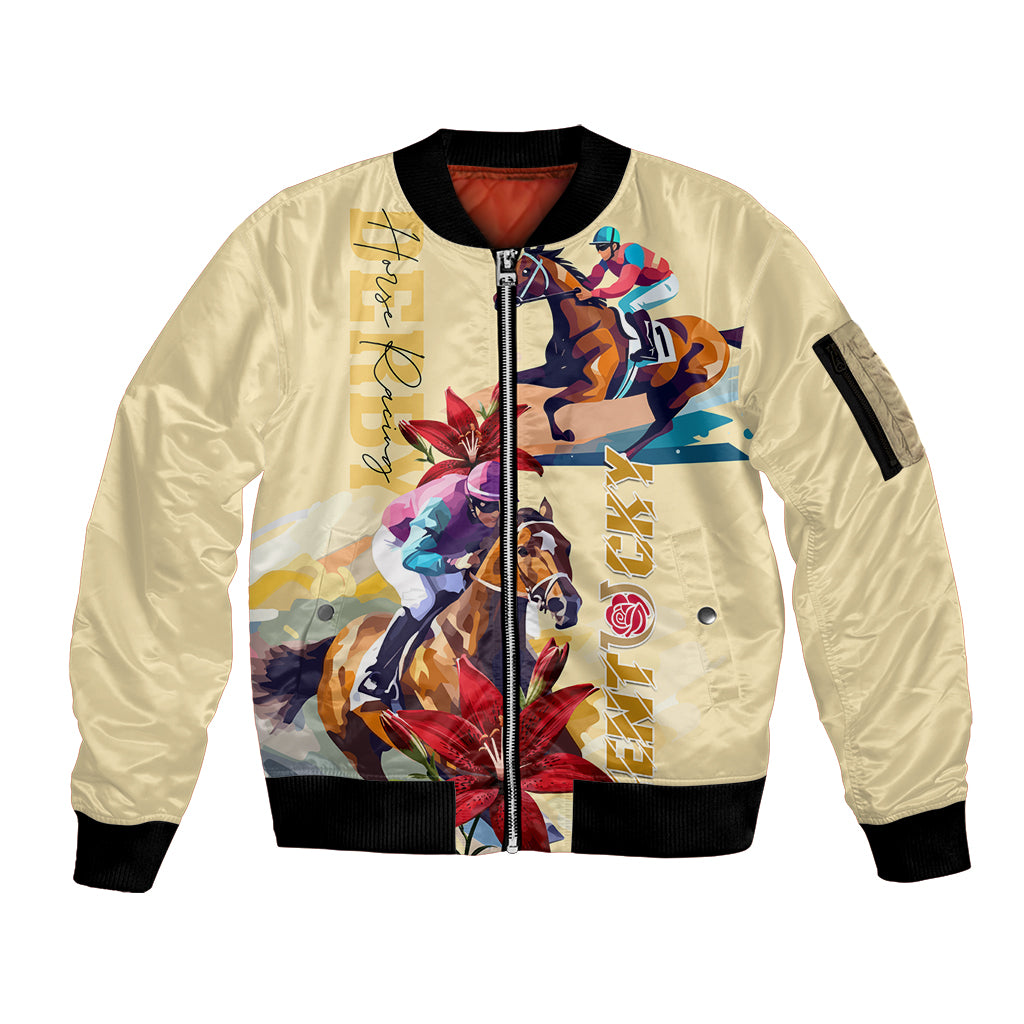 Kentucky Sleeve Zip Bomber Jacket Horse Racing Lily Stargazer - Wonder Print Shop