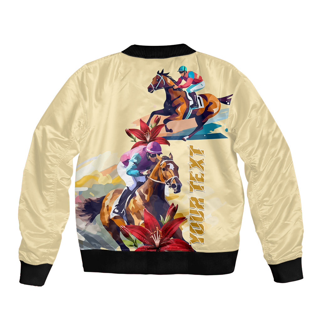 Kentucky Sleeve Zip Bomber Jacket Horse Racing Lily Stargazer - Wonder Print Shop
