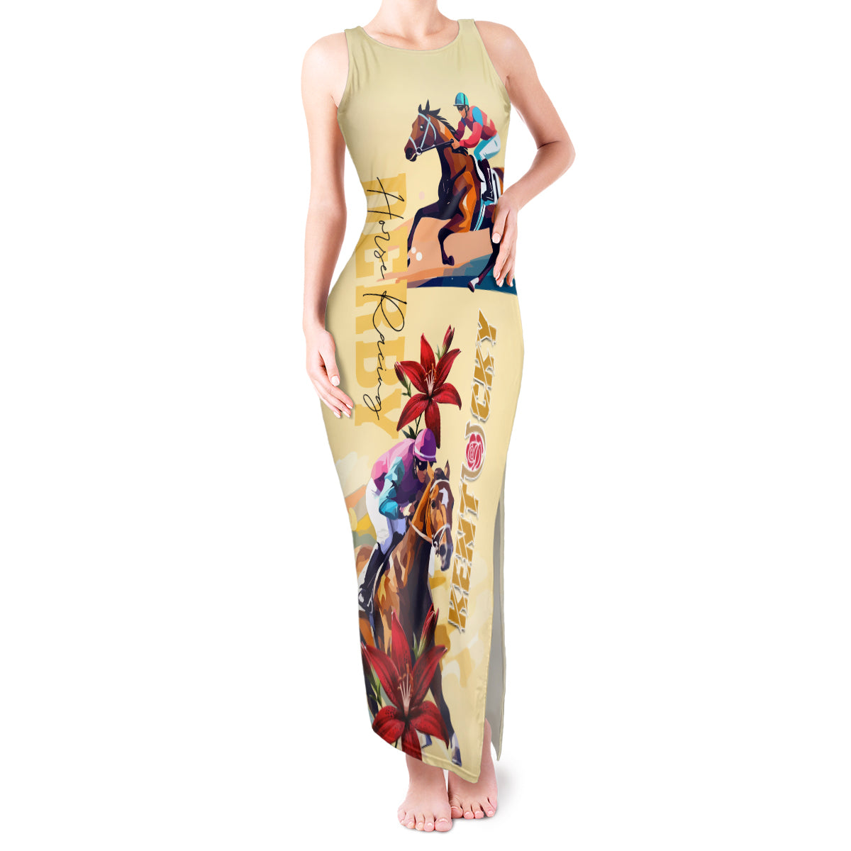 Kentucky Tank Maxi Dress Horse Racing Lily Stargazer - Wonder Print Shop