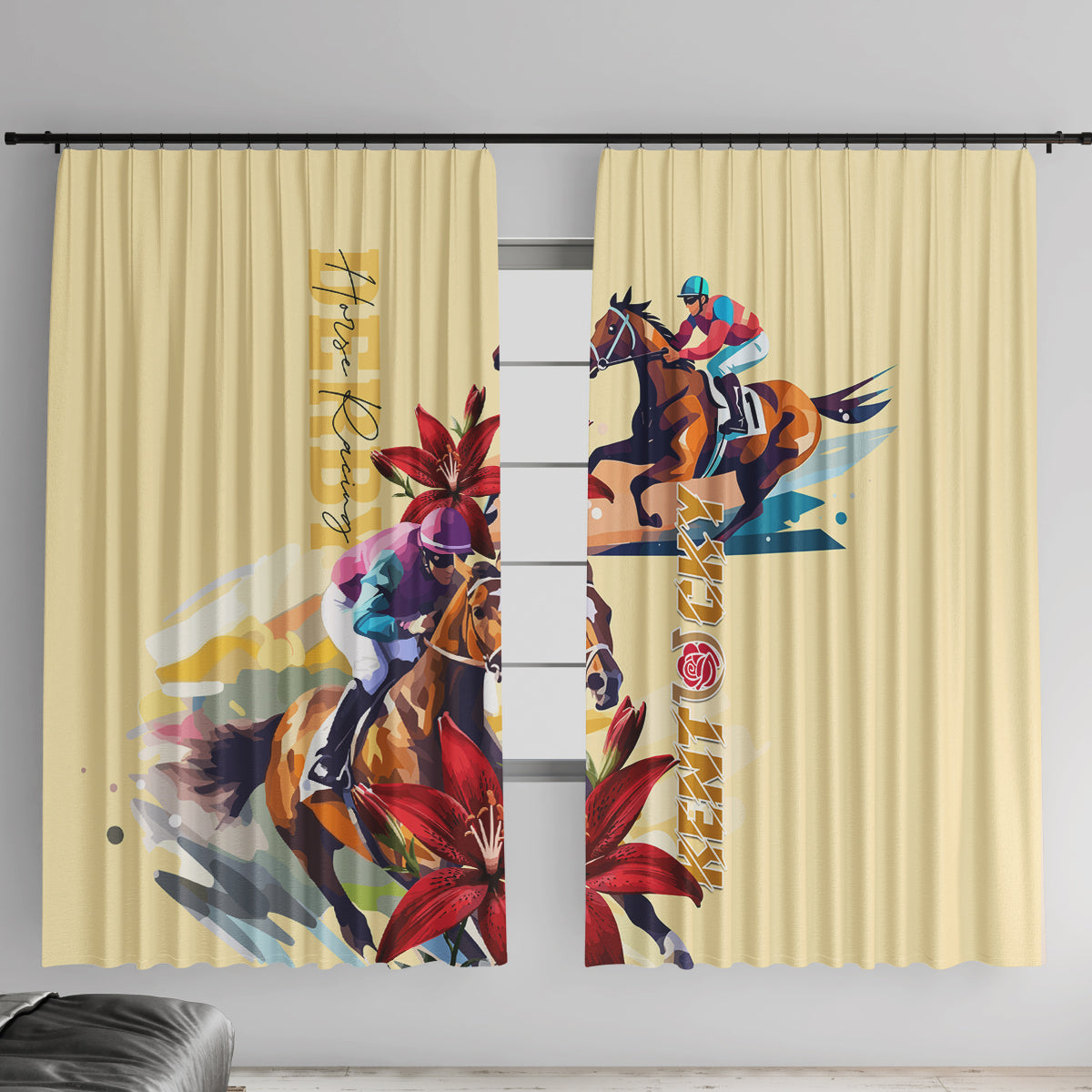 Kentucky Window Curtain Horse Racing Lily Stargazer - Wonder Print Shop