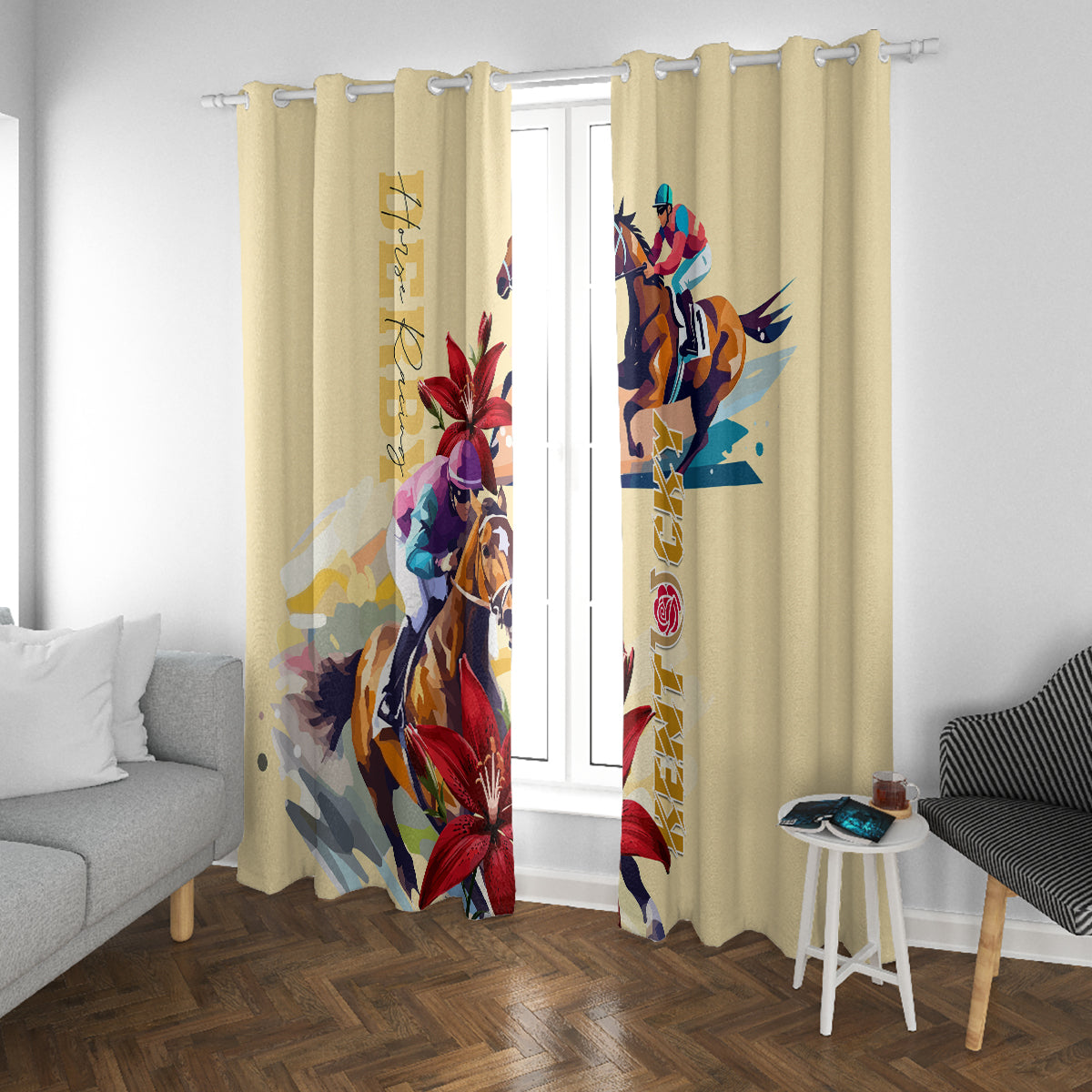 Kentucky Window Curtain Horse Racing Lily Stargazer - Wonder Print Shop