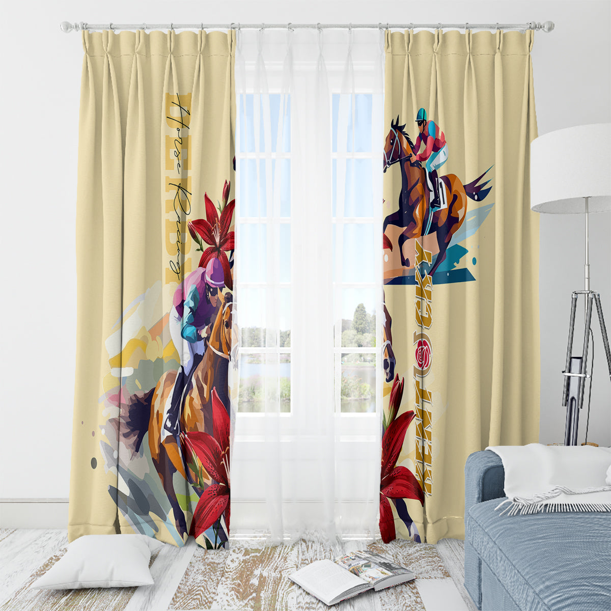Kentucky Window Curtain Horse Racing Lily Stargazer - Wonder Print Shop