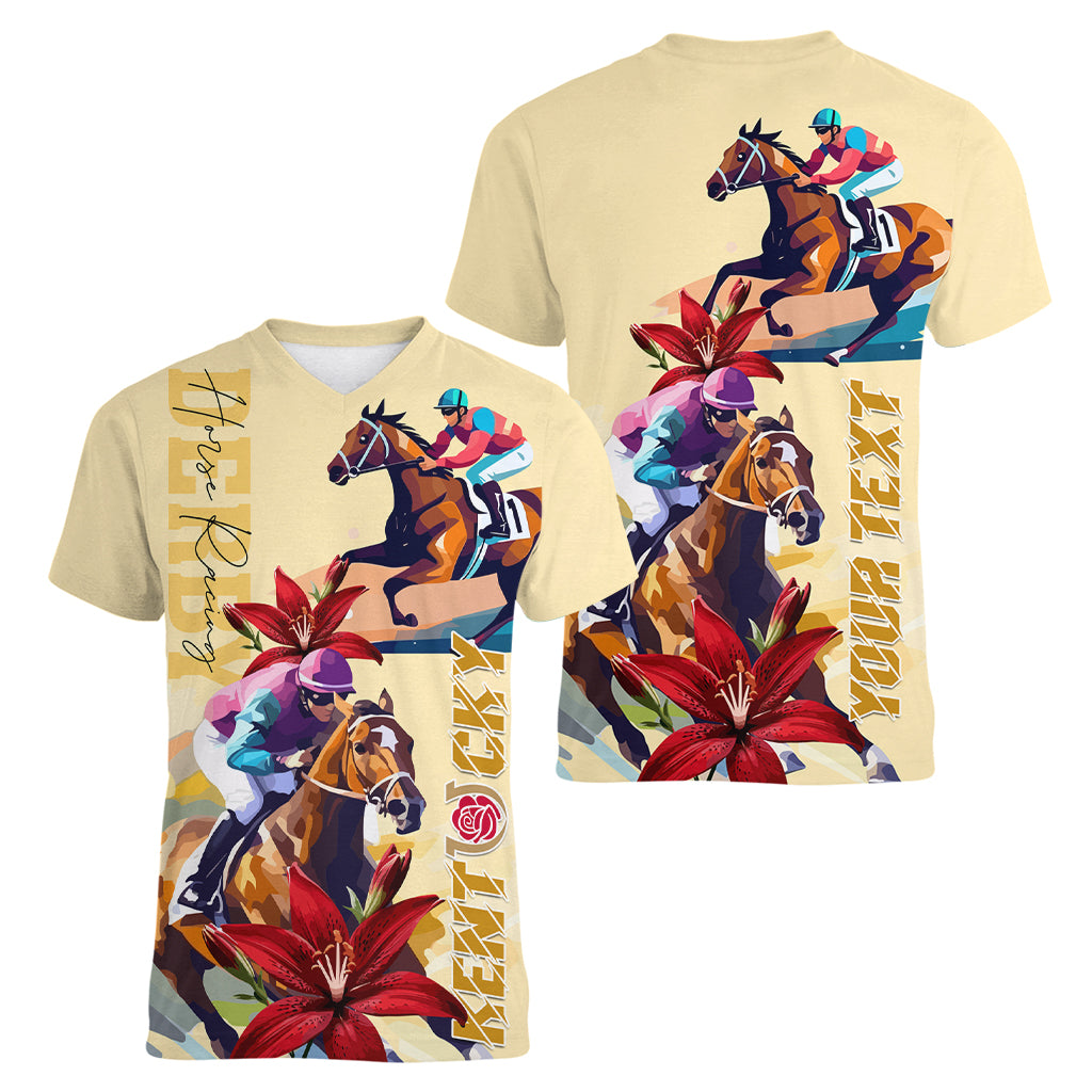 Kentucky Women V Neck T Shirt Horse Racing Lily Stargazer - Wonder Print Shop