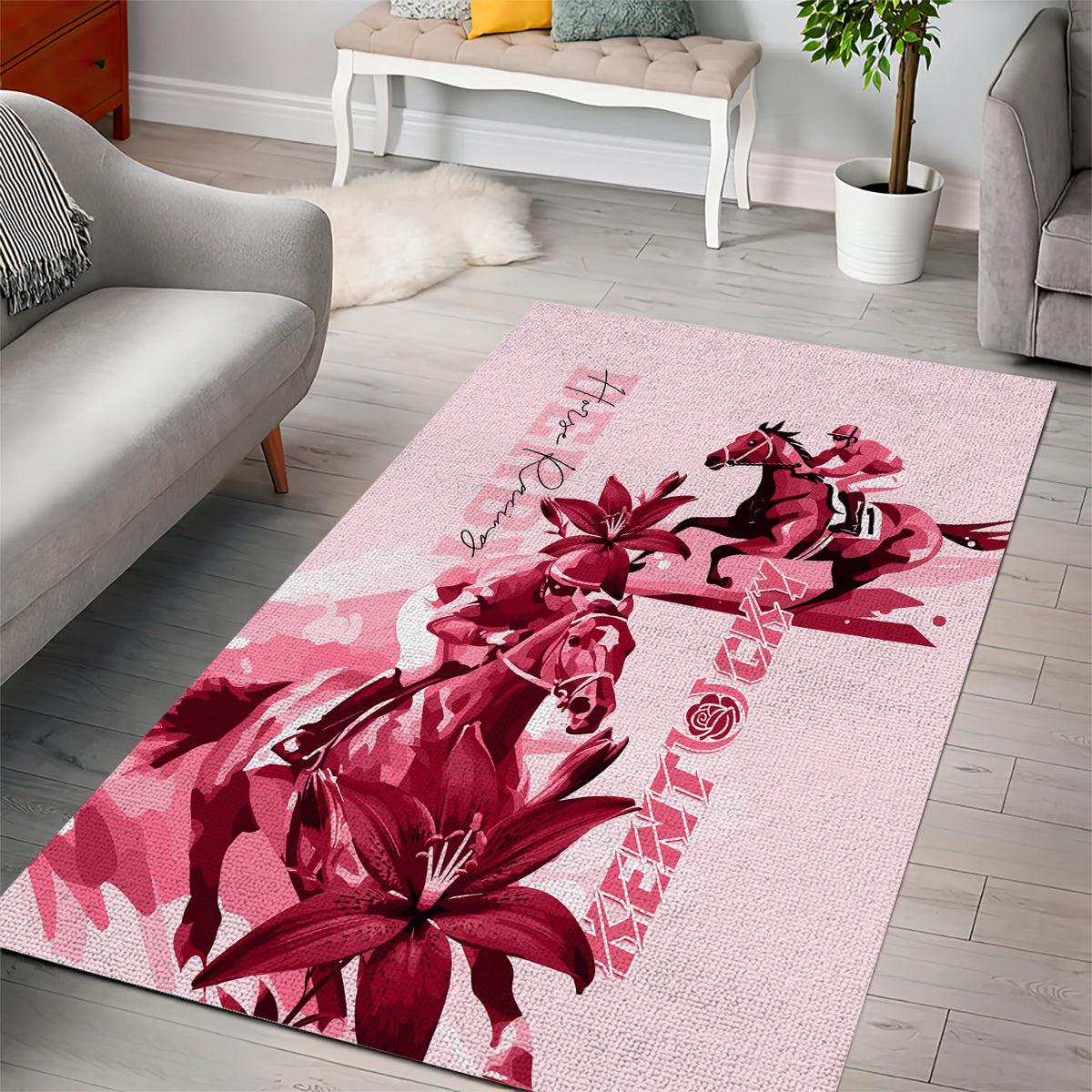 Kentucky Area Rug Horse Racing Lily Stargazer Pink Version - Wonder Print Shop