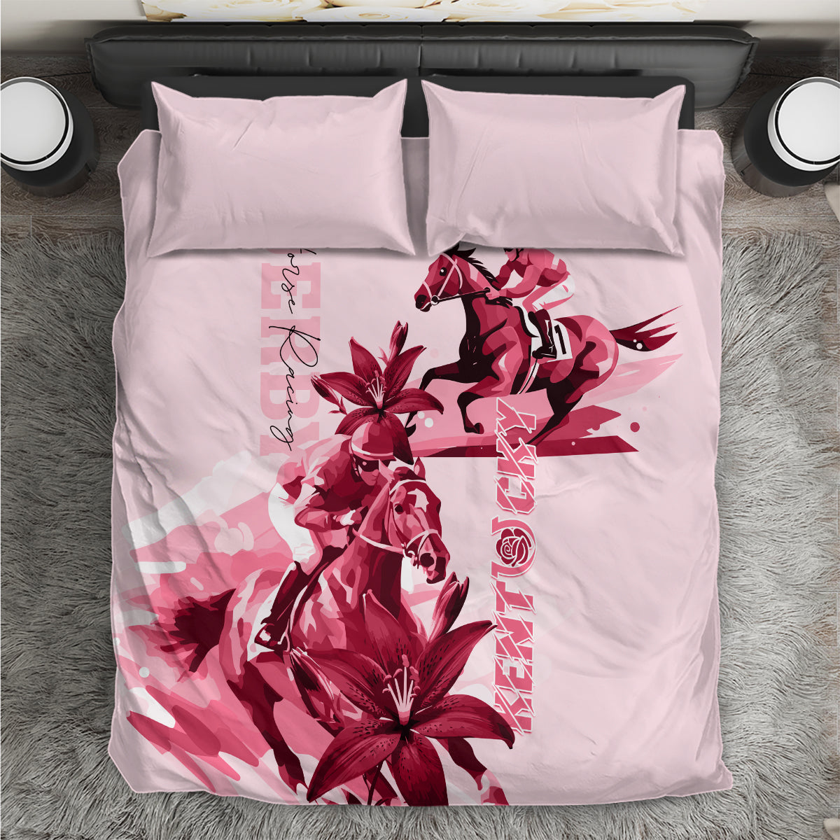 Kentucky Bedding Set Horse Racing Lily Stargazer Pink Version - Wonder Print Shop