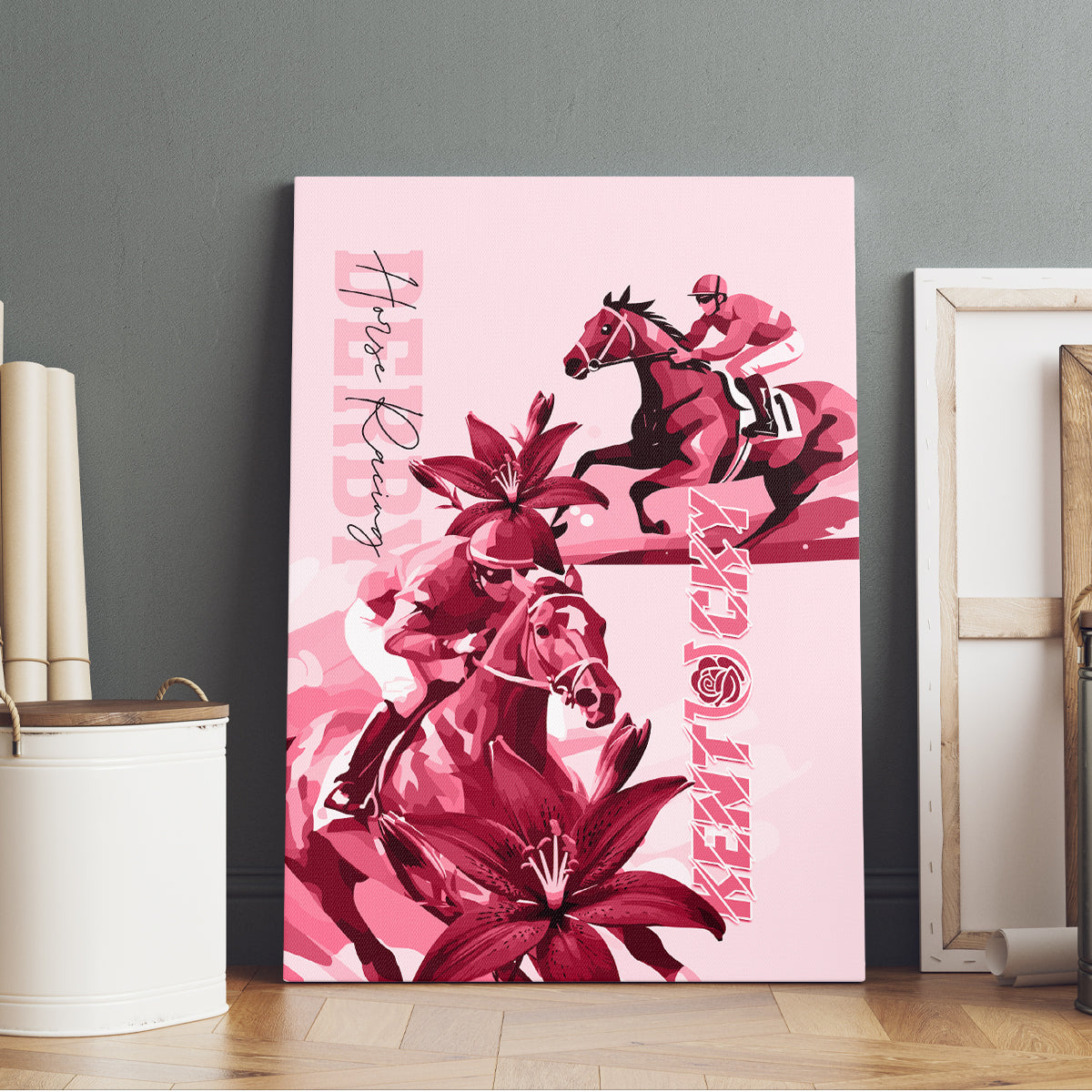 Kentucky Canvas Wall Art Horse Racing Lily Stargazer Pink Version - Wonder Print Shop