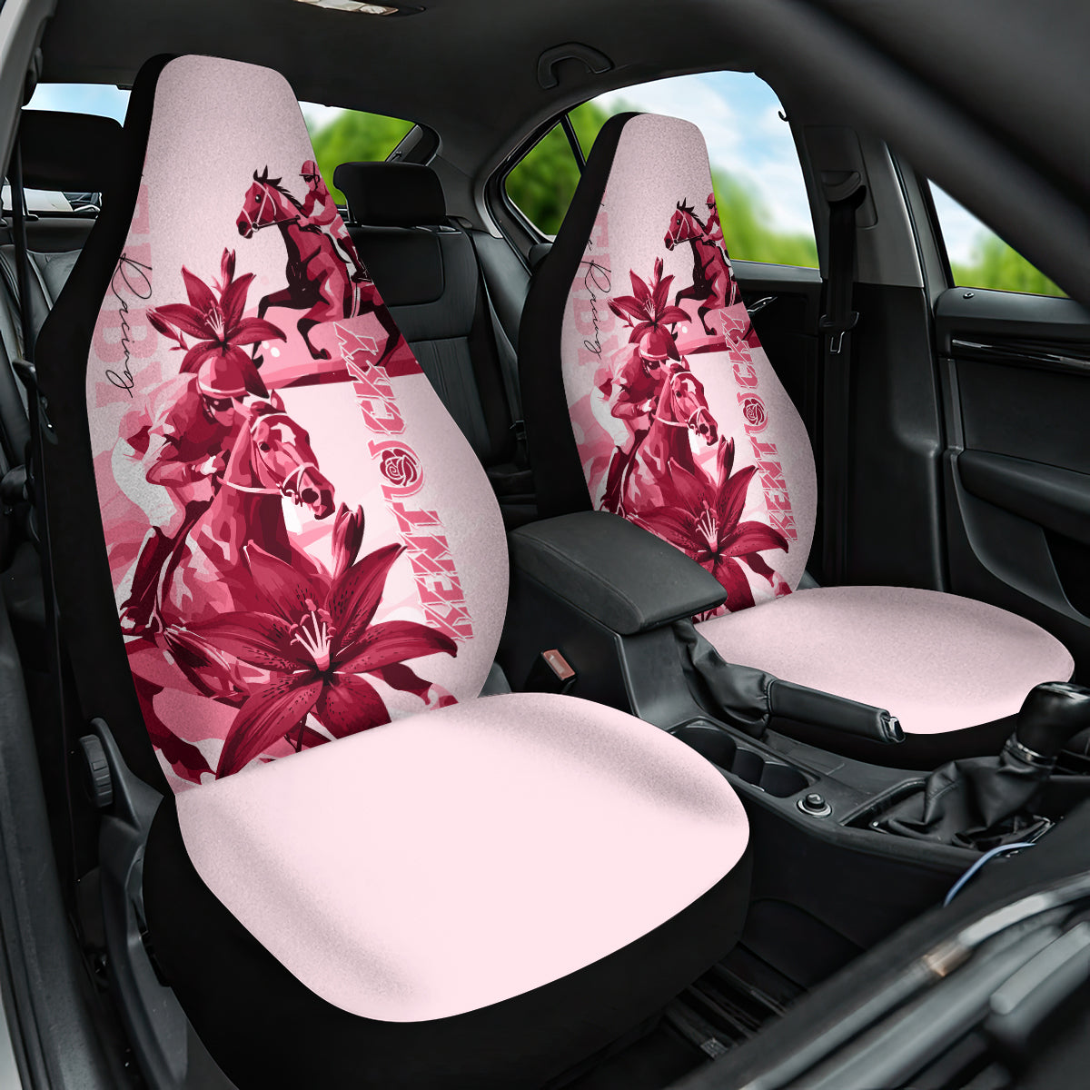 Kentucky Car Seat Cover Horse Racing Lily Stargazer Pink Version - Wonder Print Shop