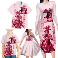 Kentucky Family Matching Long Sleeve Bodycon Dress and Hawaiian Shirt Horse Racing Lily Stargazer Pink Version - Wonder Print Shop