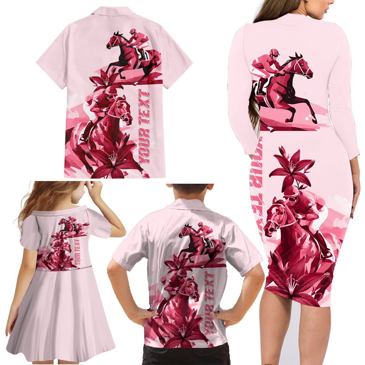 Kentucky Family Matching Long Sleeve Bodycon Dress and Hawaiian Shirt Horse Racing Lily Stargazer Pink Version - Wonder Print Shop