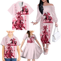 Kentucky Family Matching Off Shoulder Long Sleeve Dress and Hawaiian Shirt Horse Racing Lily Stargazer Pink Version - Wonder Print Shop