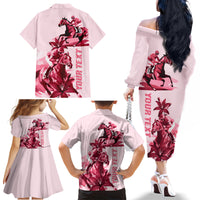 Kentucky Family Matching Off Shoulder Long Sleeve Dress and Hawaiian Shirt Horse Racing Lily Stargazer Pink Version - Wonder Print Shop