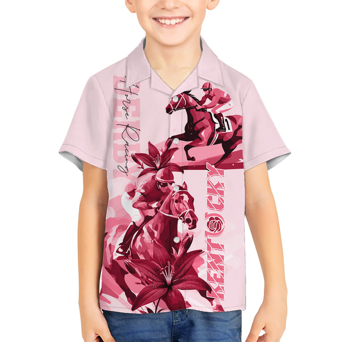 Kentucky Family Matching Off Shoulder Maxi Dress and Hawaiian Shirt Horse Racing Lily Stargazer Pink Version - Wonder Print Shop