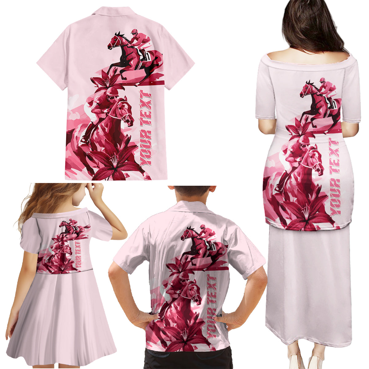 Kentucky Family Matching Puletasi and Hawaiian Shirt Horse Racing Lily Stargazer Pink Version - Wonder Print Shop
