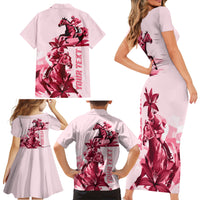 Kentucky Family Matching Short Sleeve Bodycon Dress and Hawaiian Shirt Horse Racing Lily Stargazer Pink Version - Wonder Print Shop