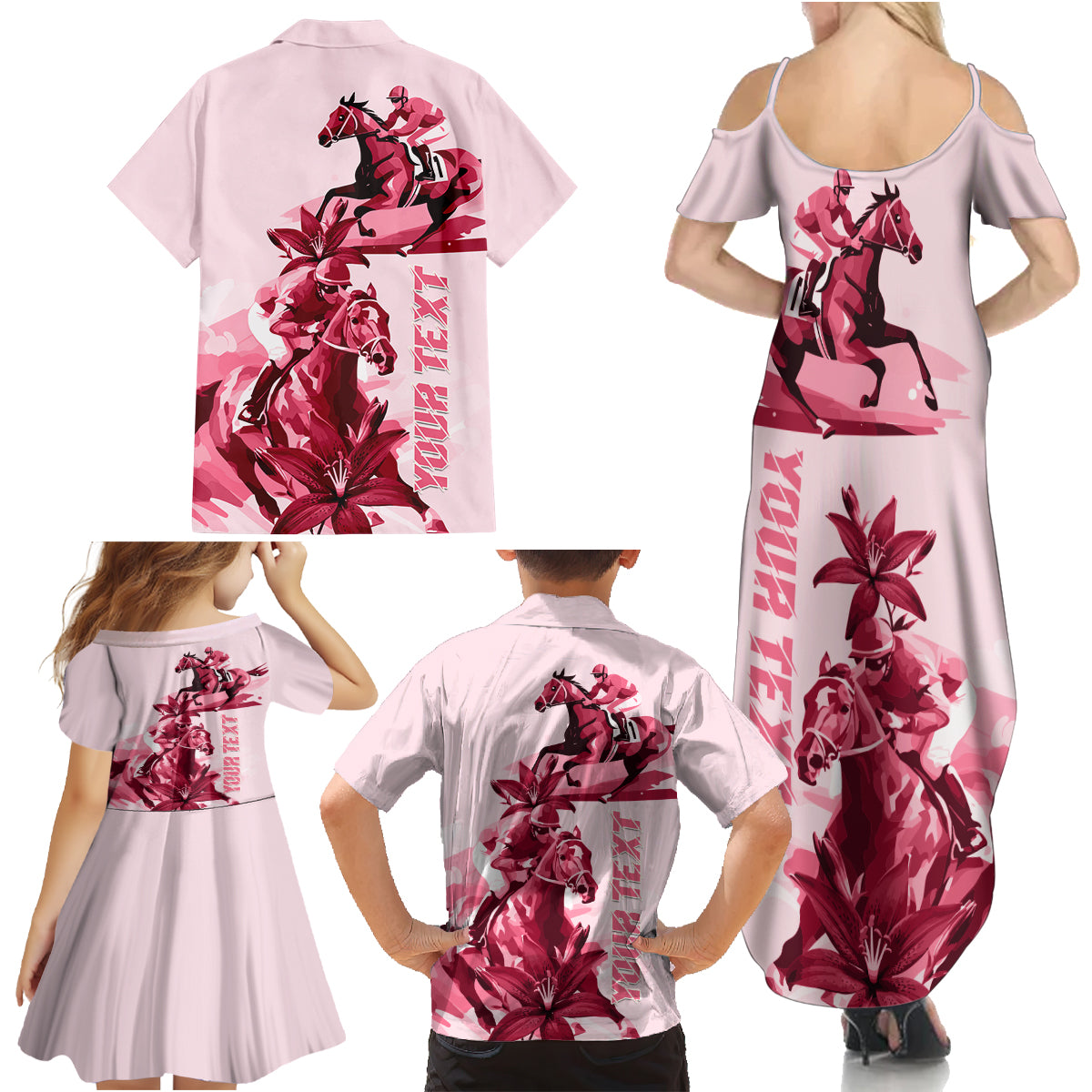 Kentucky Family Matching Summer Maxi Dress and Hawaiian Shirt Horse Racing Lily Stargazer Pink Version - Wonder Print Shop