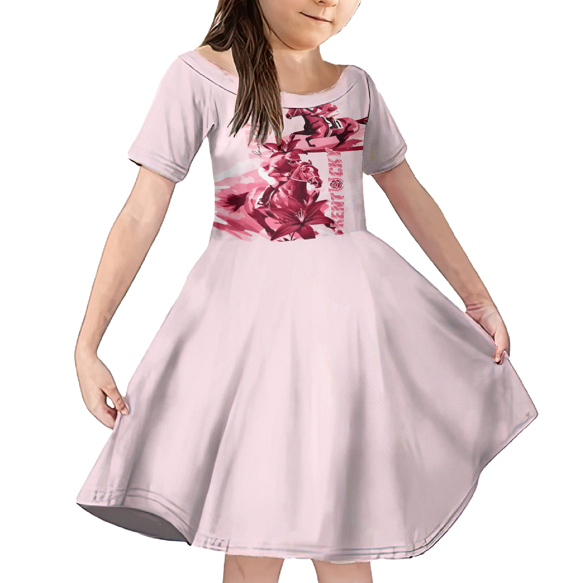 Kentucky Kid Short Sleeve Dress Horse Racing Lily Stargazer Pink Version - Wonder Print Shop