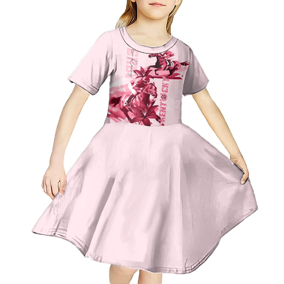 Kentucky Kid Short Sleeve Dress Horse Racing Lily Stargazer Pink Version - Wonder Print Shop