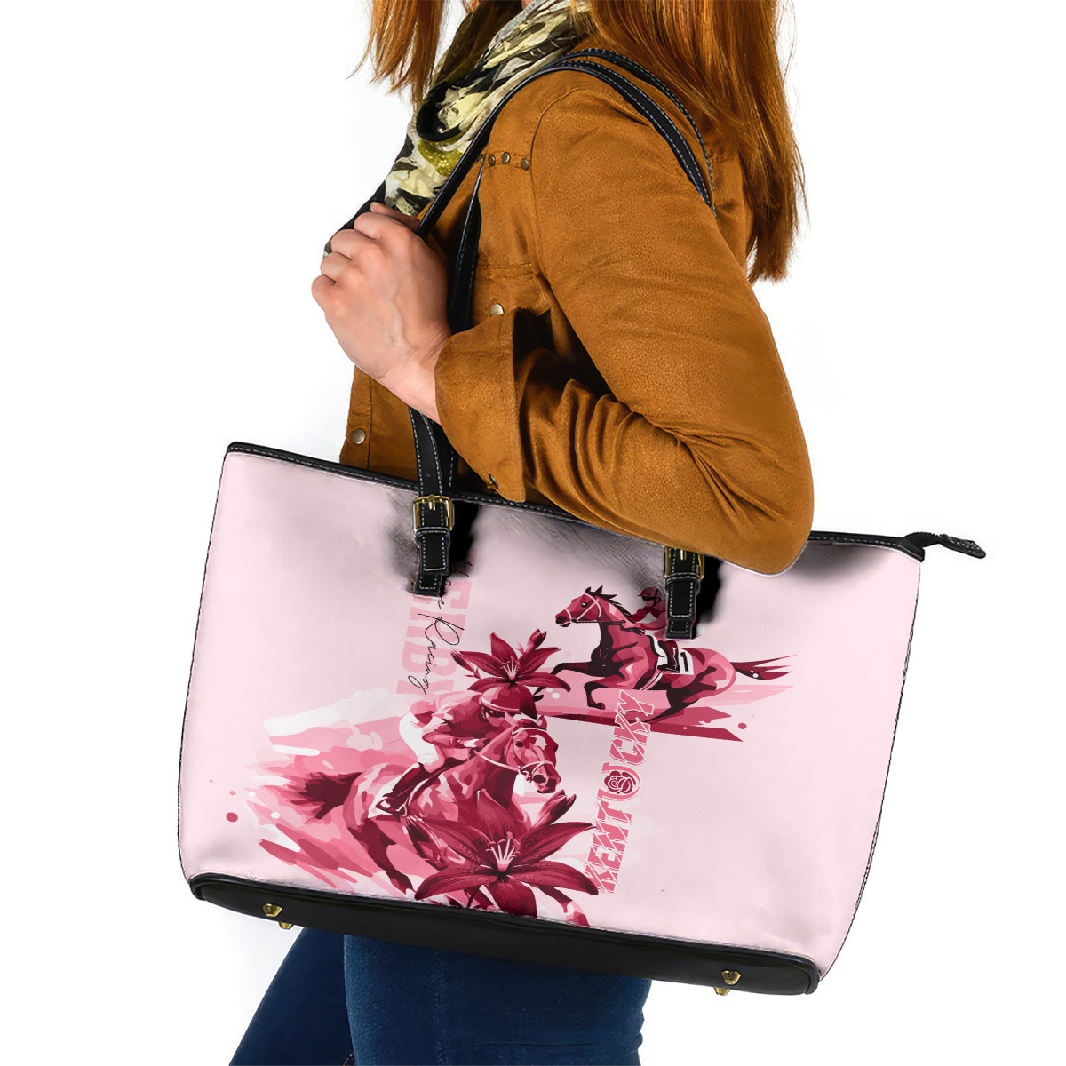 Kentucky Leather Tote Bag Horse Racing Lily Stargazer Pink Version - Wonder Print Shop