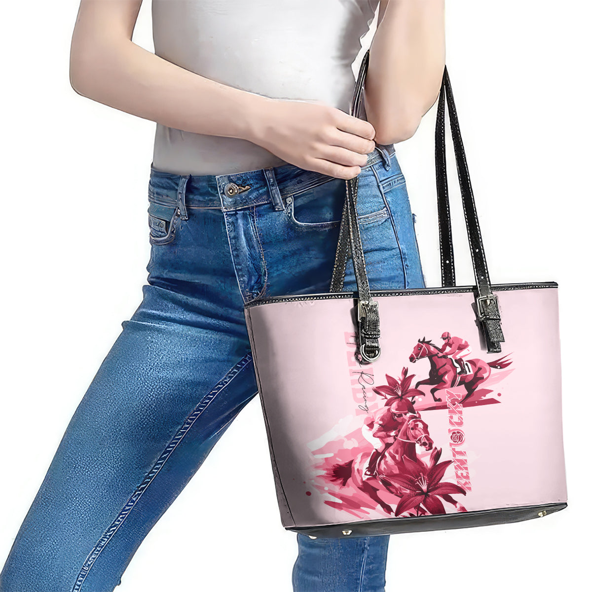 Kentucky Leather Tote Bag Horse Racing Lily Stargazer Pink Version - Wonder Print Shop
