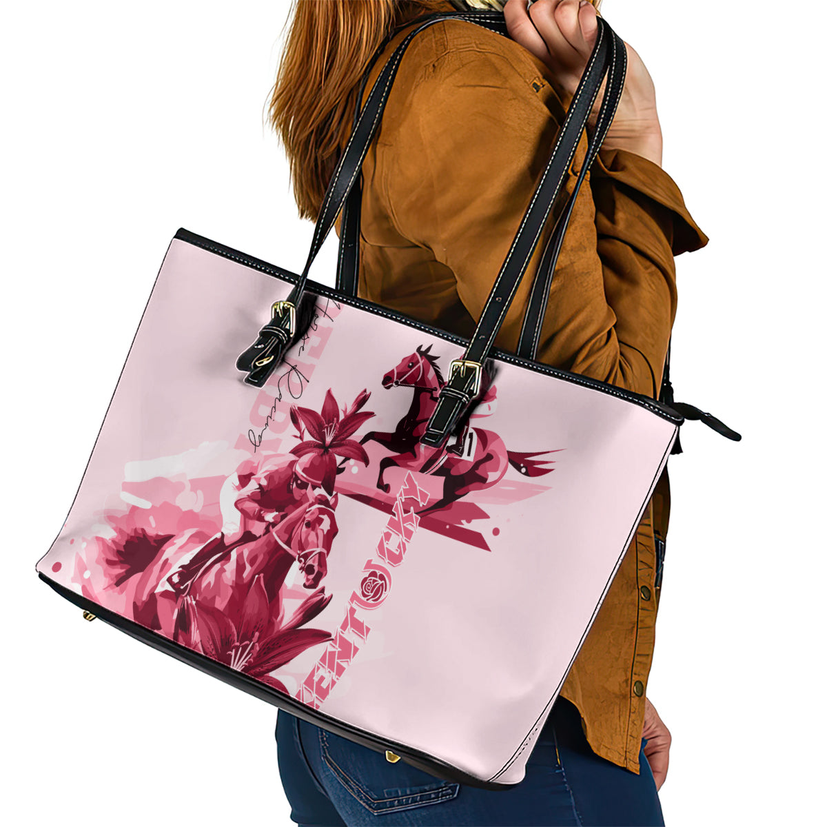 Kentucky Leather Tote Bag Horse Racing Lily Stargazer Pink Version - Wonder Print Shop