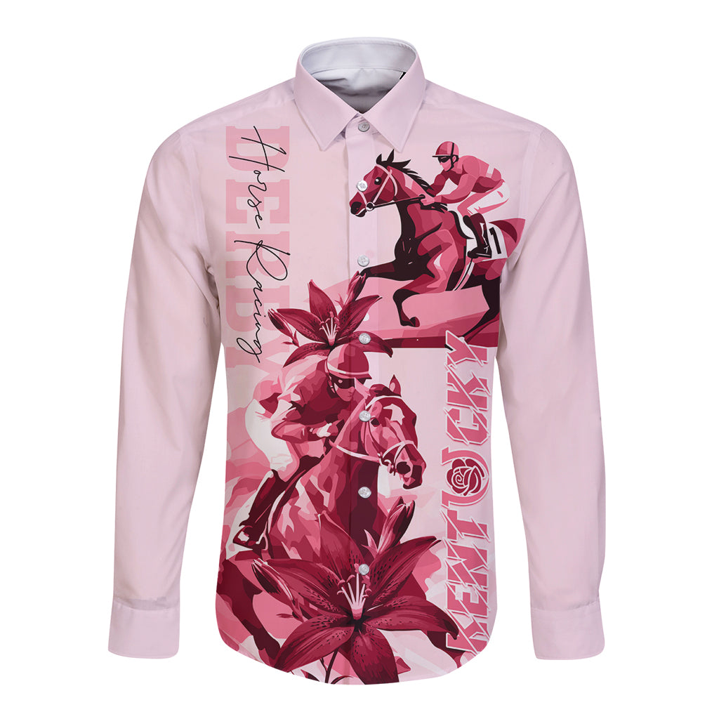 Kentucky Long Sleeve Button Shirt Horse Racing Lily Stargazer Pink Version - Wonder Print Shop