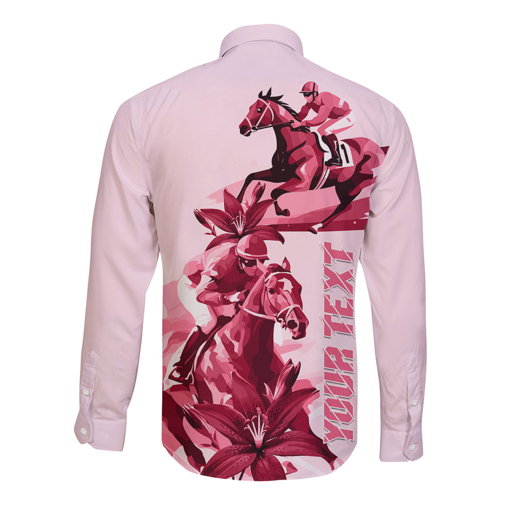 Kentucky Long Sleeve Button Shirt Horse Racing Lily Stargazer Pink Version - Wonder Print Shop