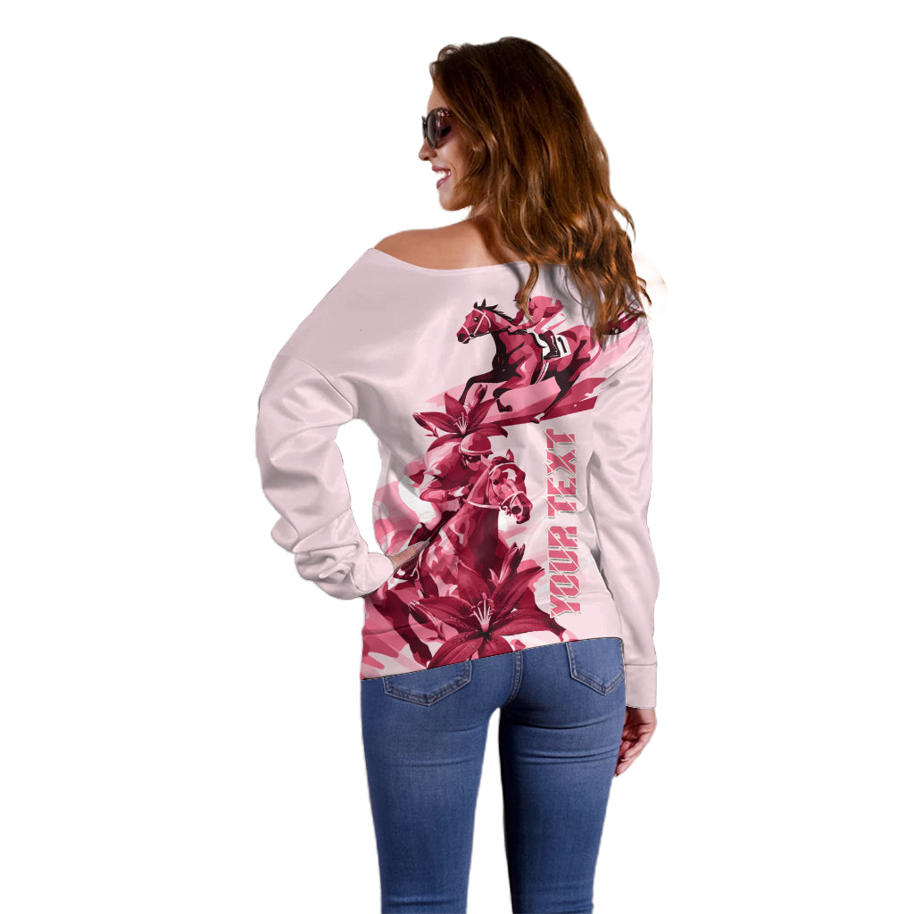 Kentucky Off Shoulder Sweater Horse Racing Lily Stargazer Pink Version - Wonder Print Shop