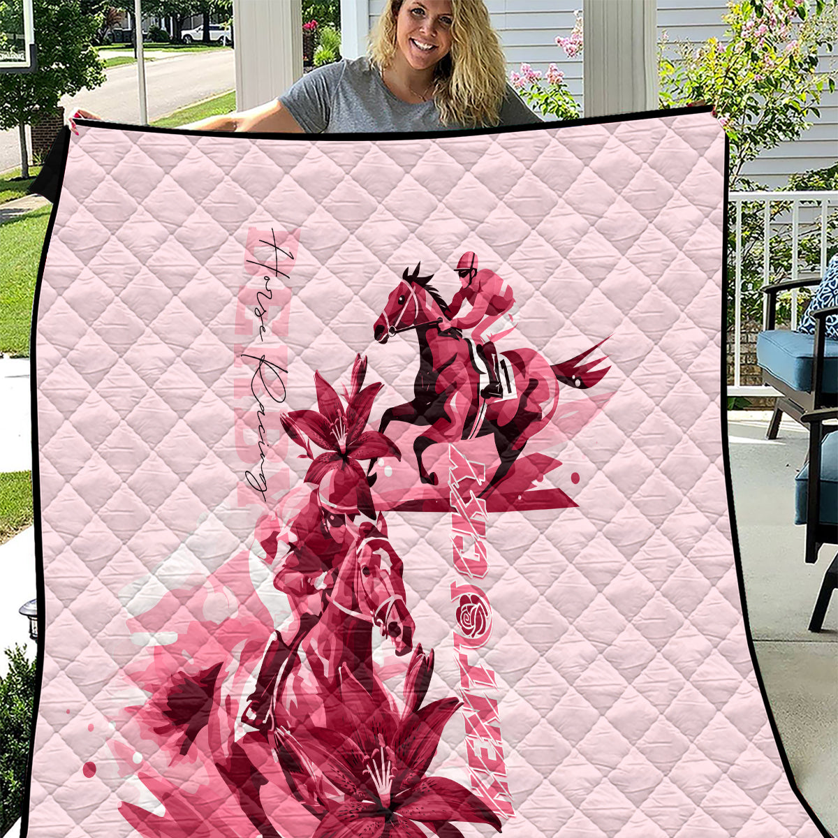 Kentucky Quilt Horse Racing Lily Stargazer Pink Version - Wonder Print Shop