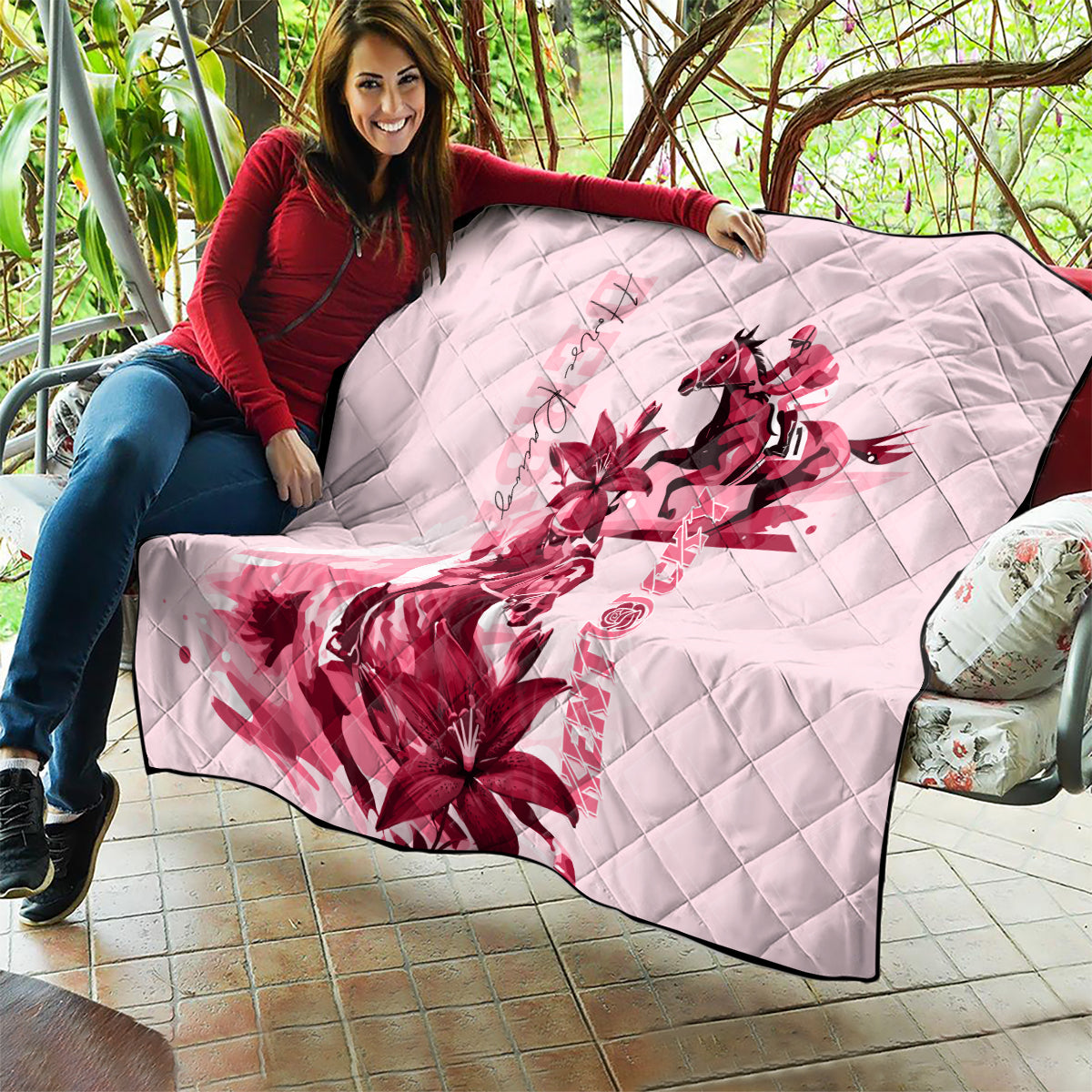Kentucky Quilt Horse Racing Lily Stargazer Pink Version - Wonder Print Shop
