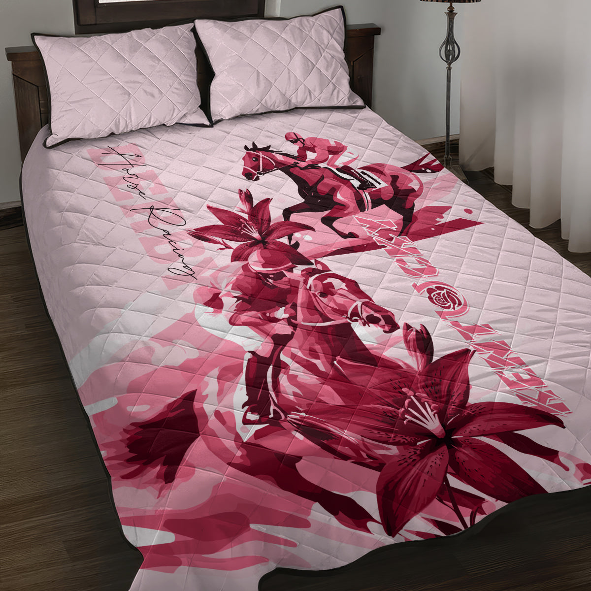 Kentucky Quilt Bed Set Horse Racing Lily Stargazer Pink Version - Wonder Print Shop