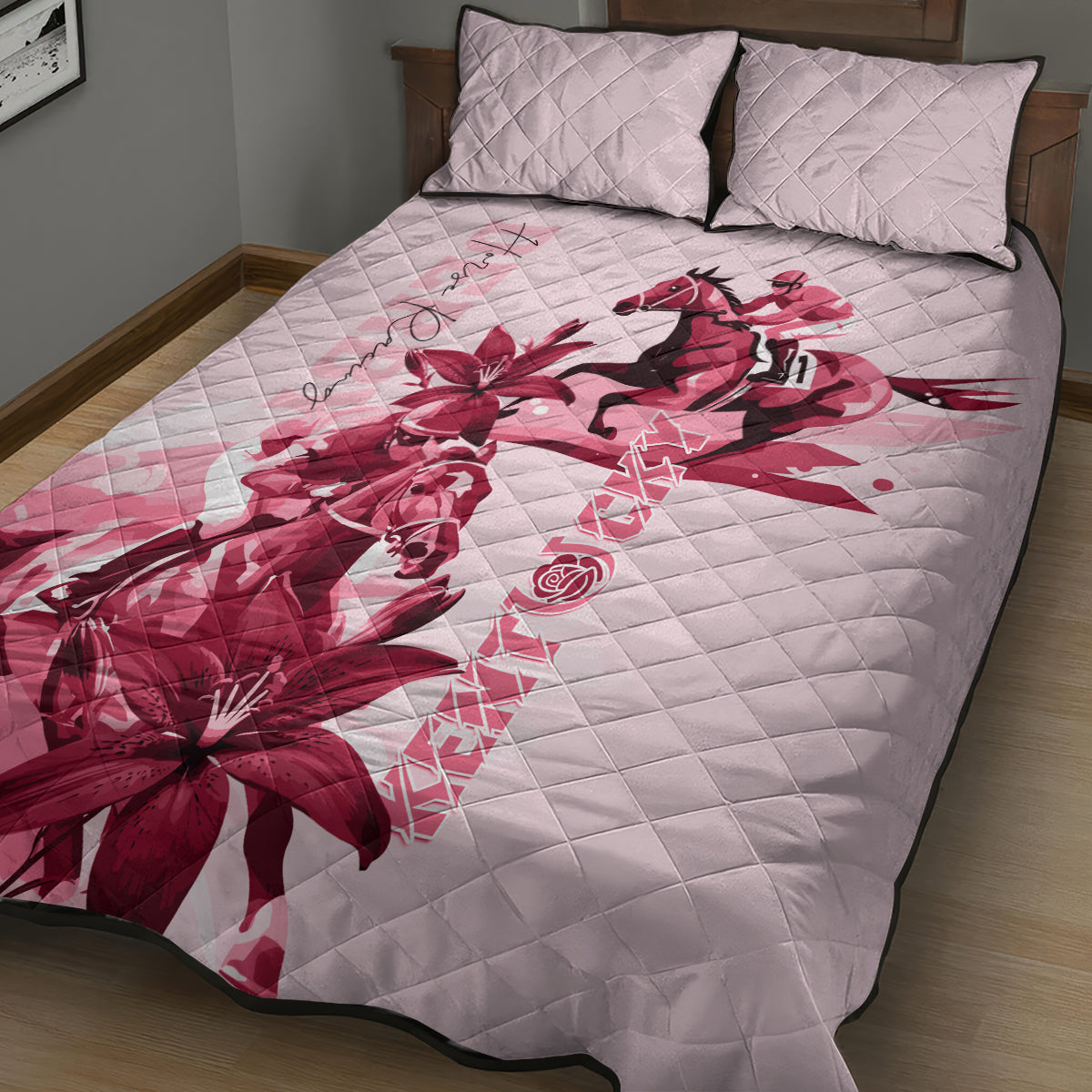 Kentucky Quilt Bed Set Horse Racing Lily Stargazer Pink Version - Wonder Print Shop