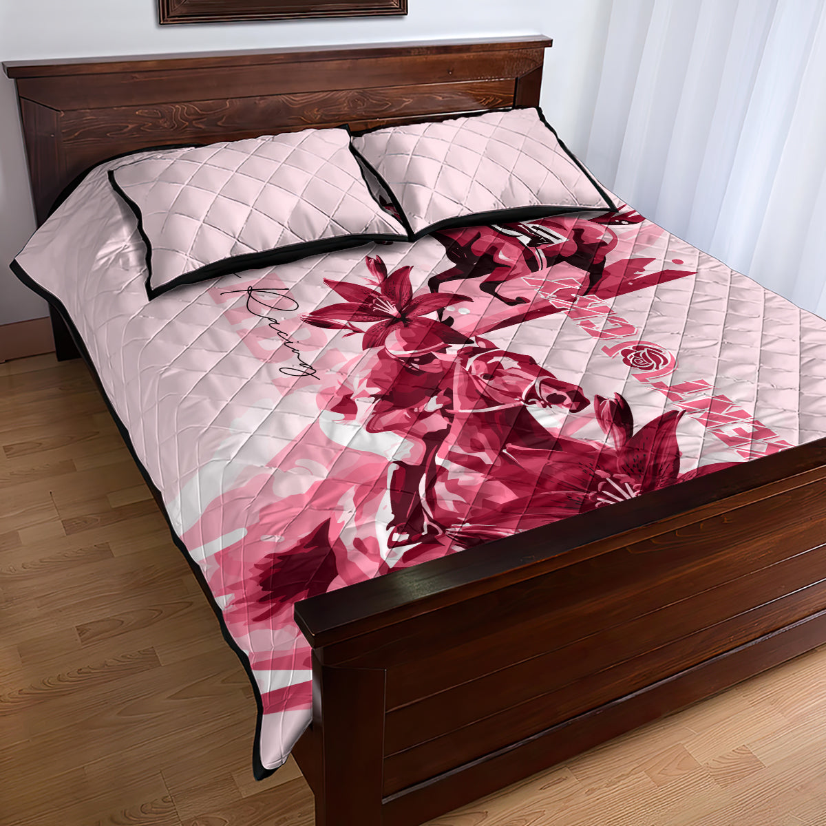 Kentucky Quilt Bed Set Horse Racing Lily Stargazer Pink Version - Wonder Print Shop