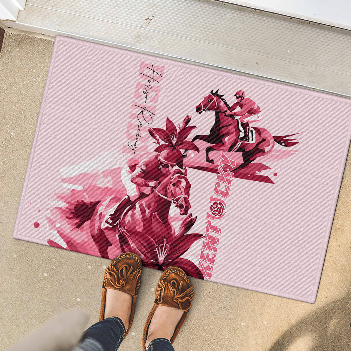 Kentucky Rubber Doormat Horse Racing Lily Stargazer Pink Version - Wonder Print Shop