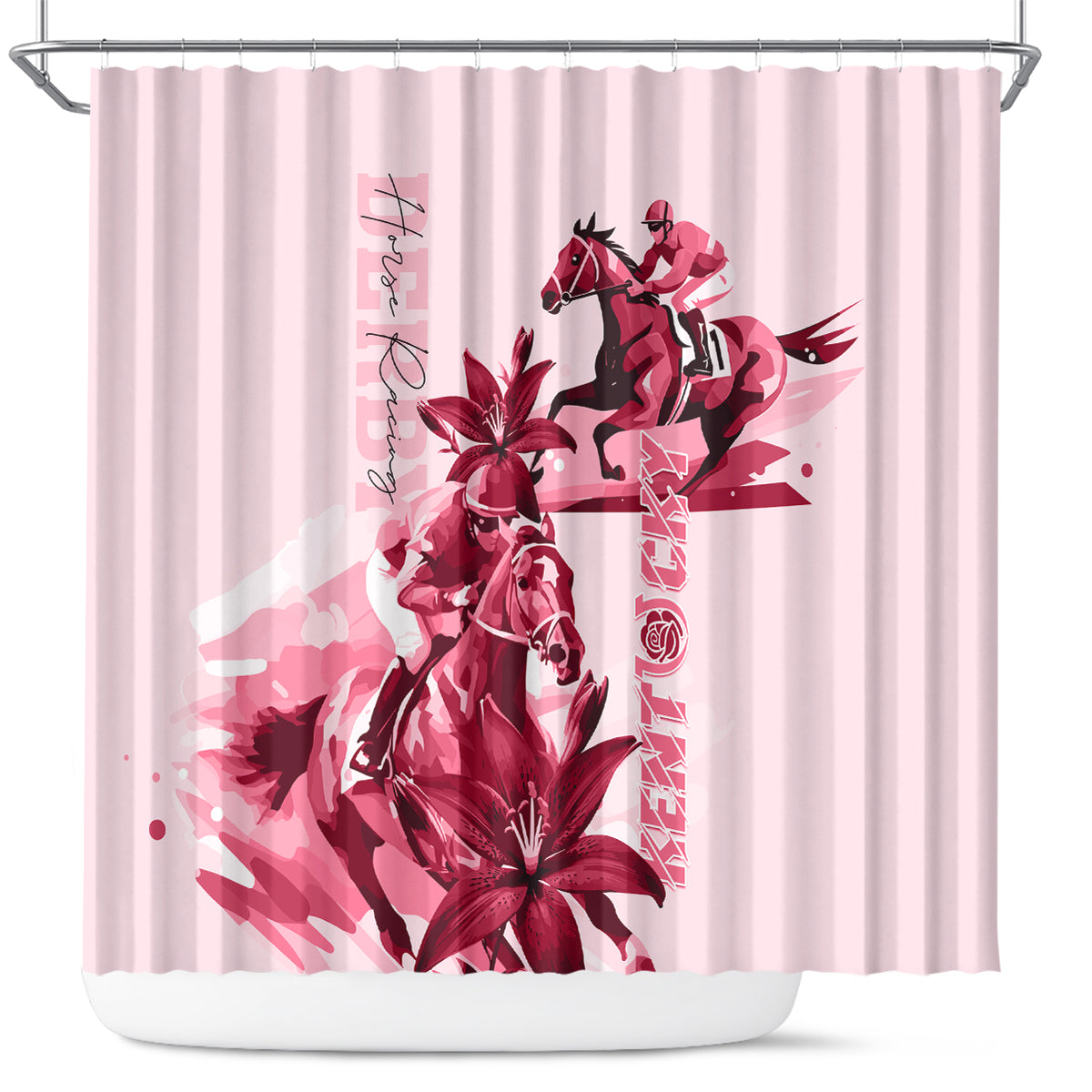 Kentucky Derby Shower Curtain Horse Racing Lily Stargazer Pink Version