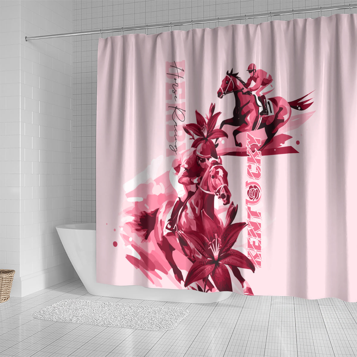 Kentucky Derby Shower Curtain Horse Racing Lily Stargazer Pink Version