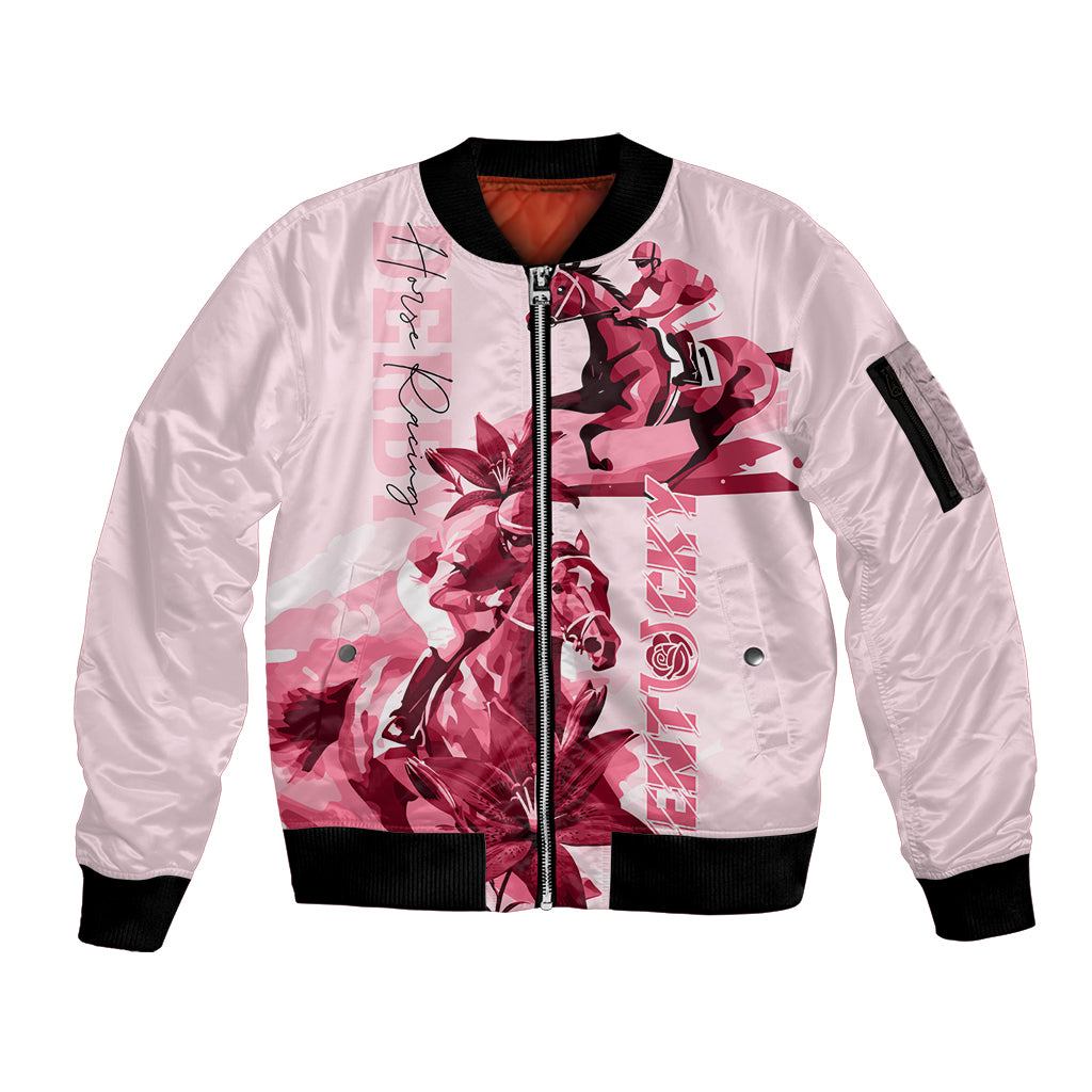 Kentucky Sleeve Zip Bomber Jacket Horse Racing Lily Stargazer Pink Version - Wonder Print Shop