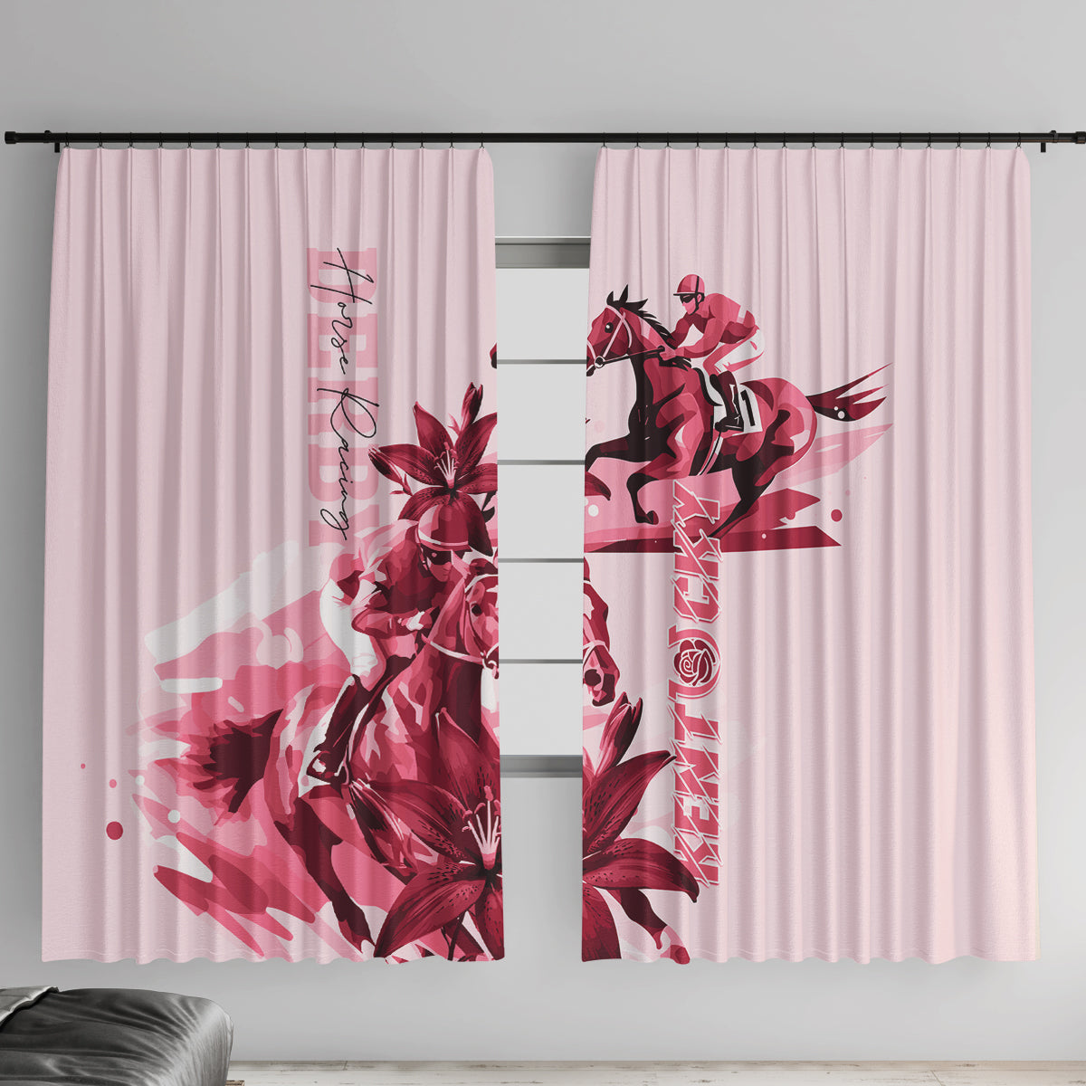 Kentucky Window Curtain Horse Racing Lily Stargazer Pink Version - Wonder Print Shop