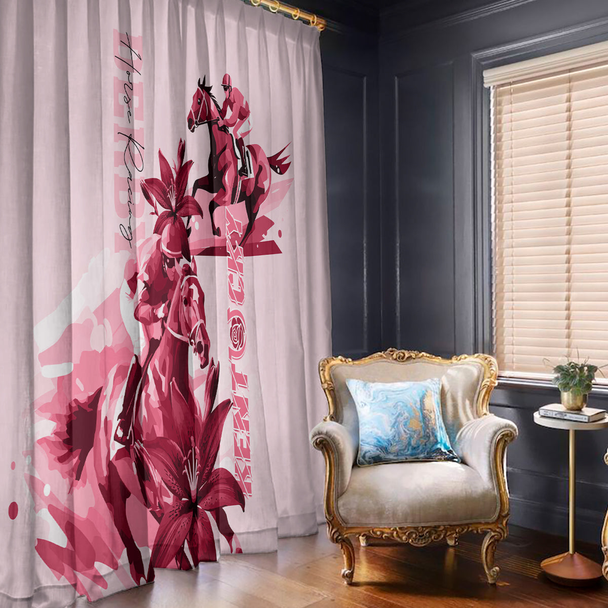 Kentucky Window Curtain Horse Racing Lily Stargazer Pink Version - Wonder Print Shop