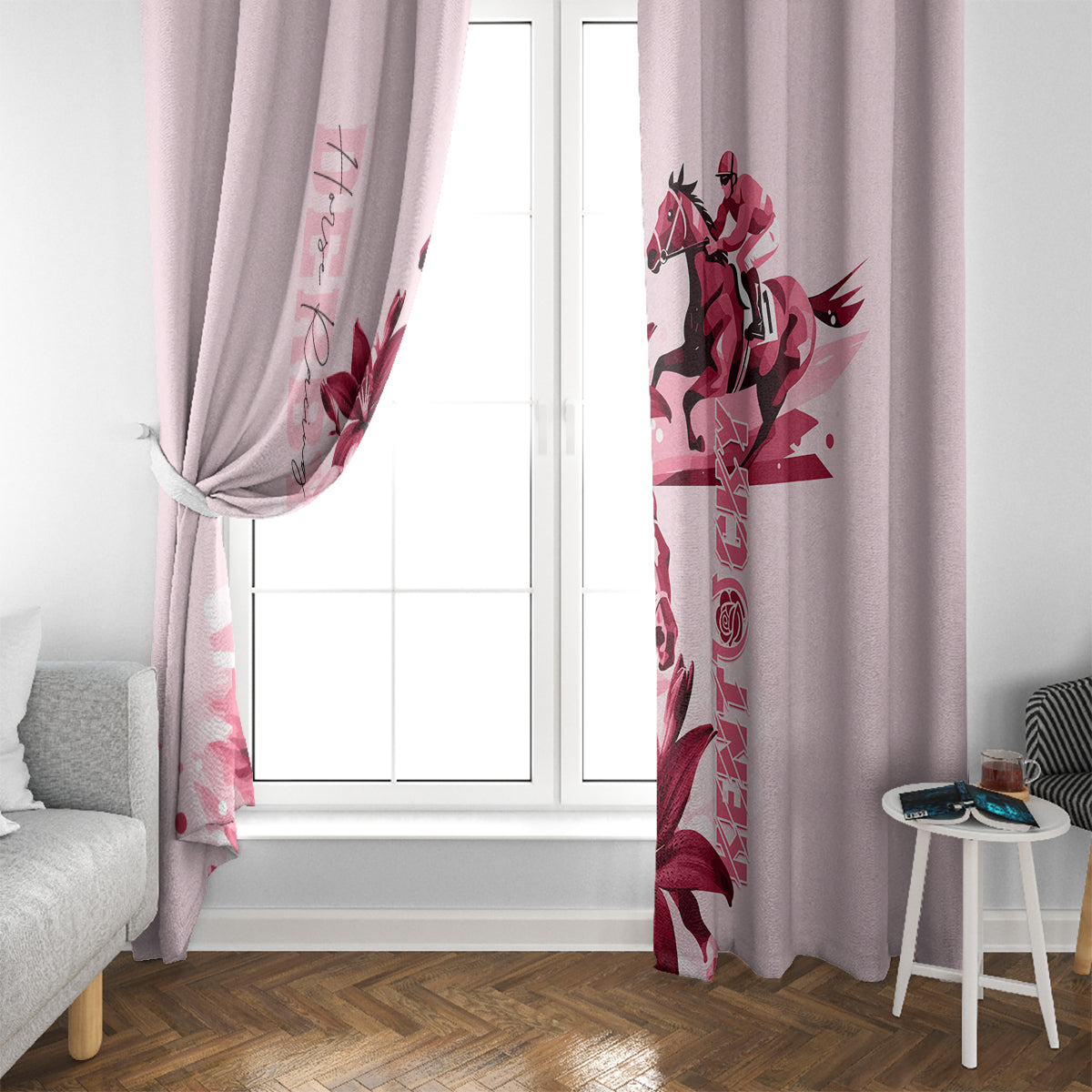 Kentucky Window Curtain Horse Racing Lily Stargazer Pink Version - Wonder Print Shop