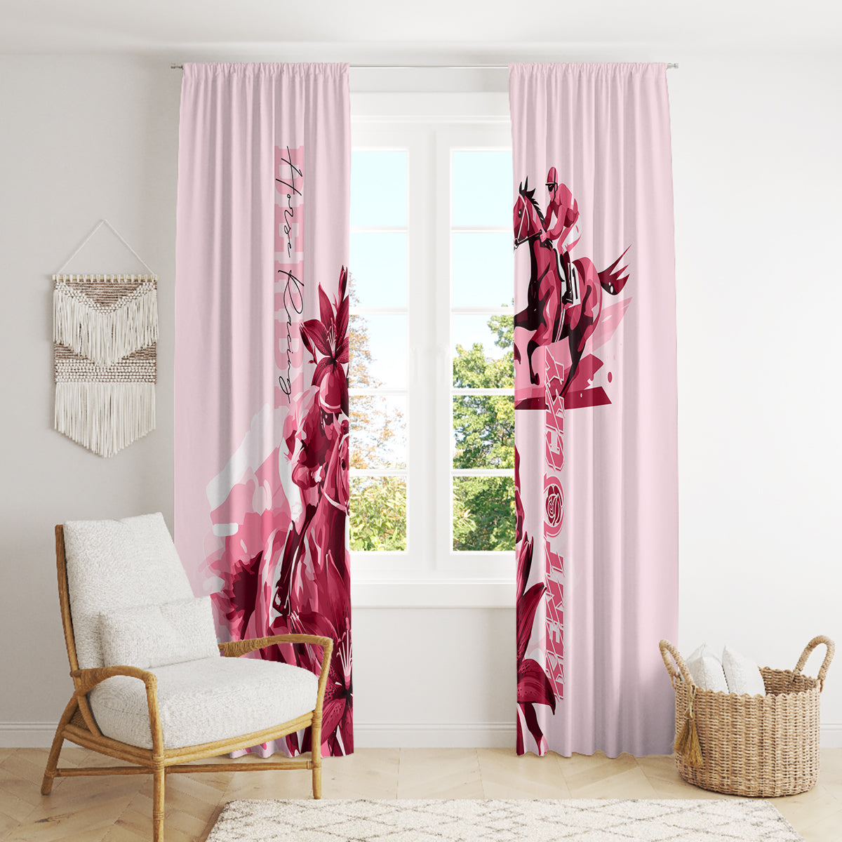 Kentucky Window Curtain Horse Racing Lily Stargazer Pink Version - Wonder Print Shop