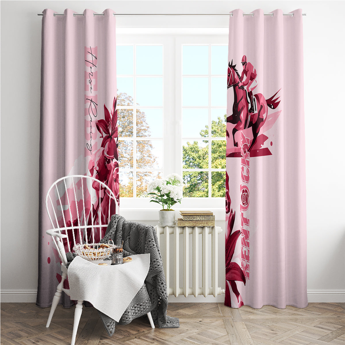 Kentucky Window Curtain Horse Racing Lily Stargazer Pink Version - Wonder Print Shop